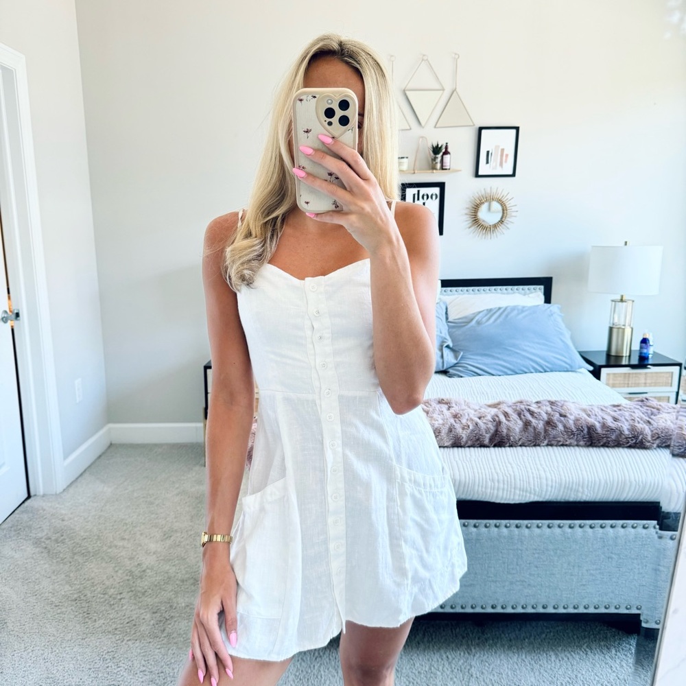 Reformation White Button-Up Linen Sundress